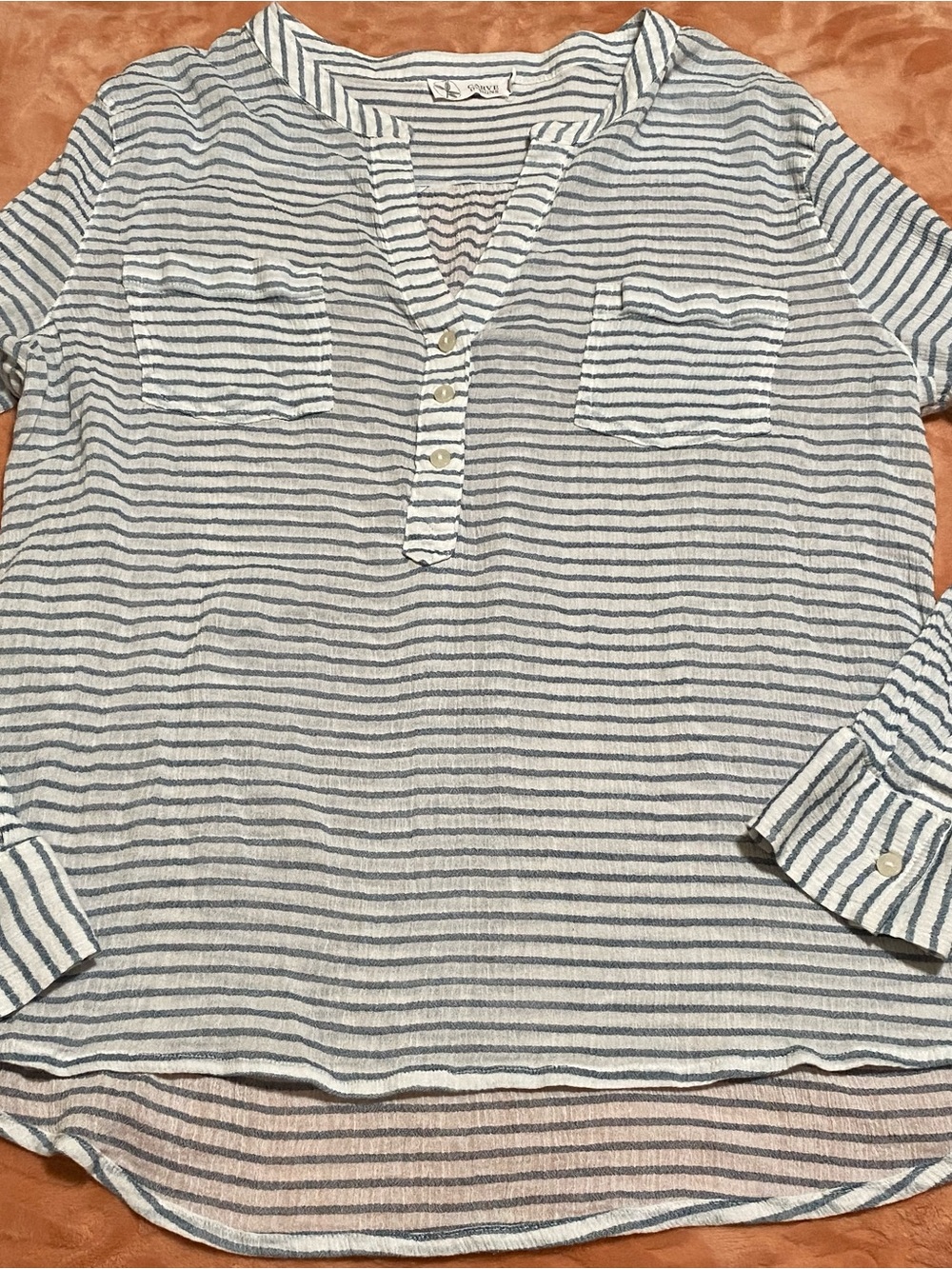 Carve Designs Blue and White Striped Dylan Gauze Shirt Sz L